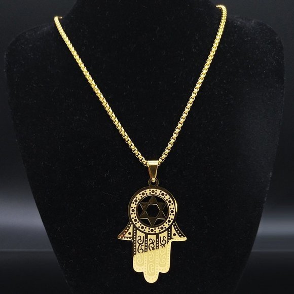 Hamsa Hand Necklace, Star of David Necklace, Protection Necklace - Picture 1 of 9